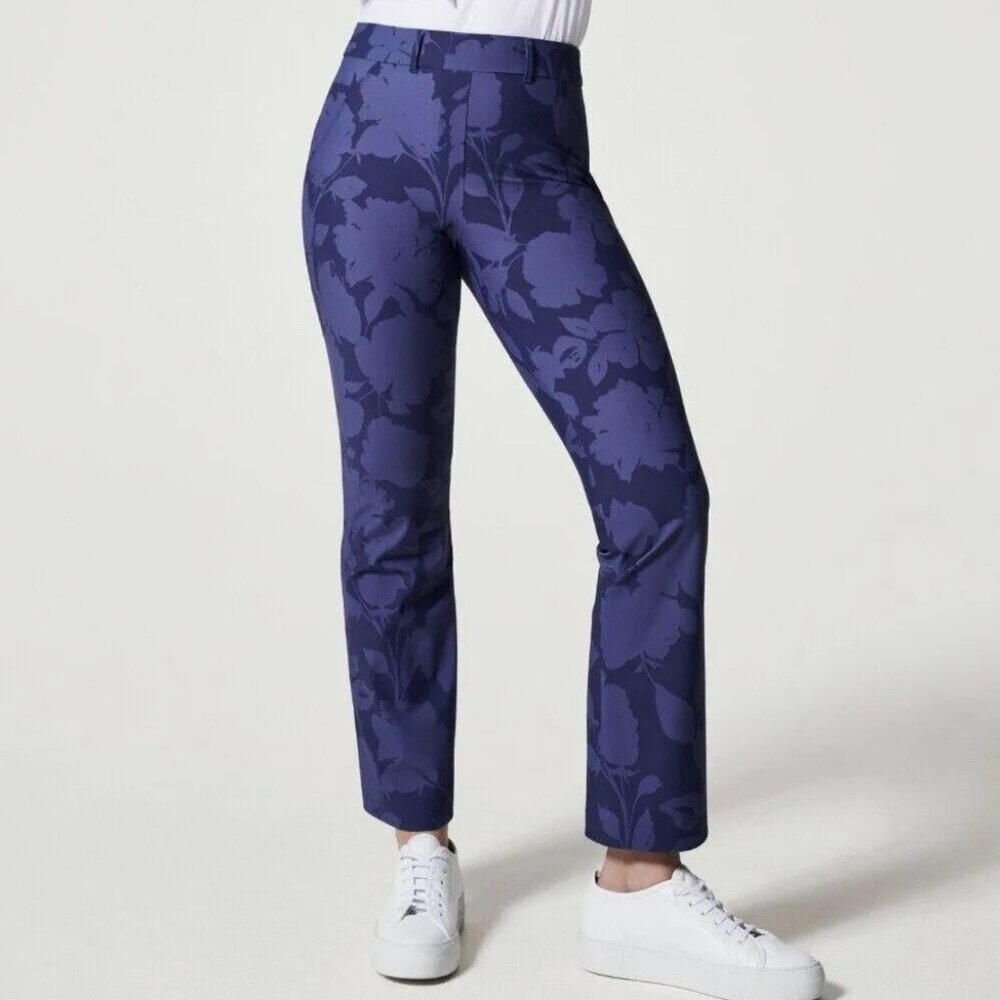 Spanx Kick Flare Sunshine Floret Navy Pants Cropped Waist Women's Size Medium